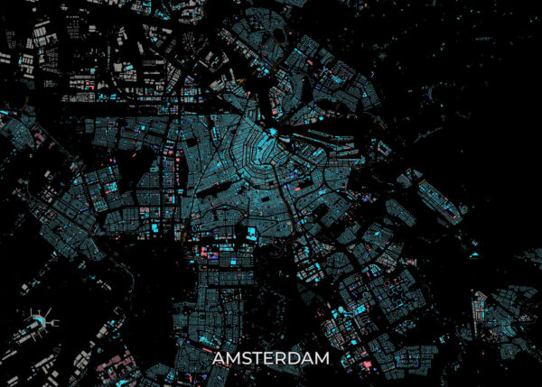 Deze nachteditie van de Amsterdam stadskaart biedt een prachtige weergave van de stad in een donker, elegant ontwerp. Met straten en grachten subtiel verlicht, geeft deze poster een moderne en sfeervolle uitstraling. Perfect voor liefhebbers van Amsterdam en geschikt voor stijlvolle wanddecoratie thuis of op kantoor.